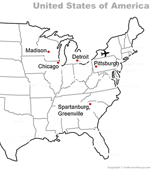 Besichtigte Standorte der IREM USA-Exkursion 2016 | © ontheworldmap.com